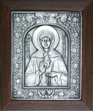 Серебряная икона, Св. Матрона Московская, в арке. деревянный оклад