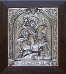Серебряная икона, Георгий Победоносец, классический деревянный оклад